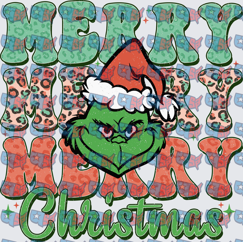 Merry Christmas Grumpy Green Santa Leopard Stacked (DTF)