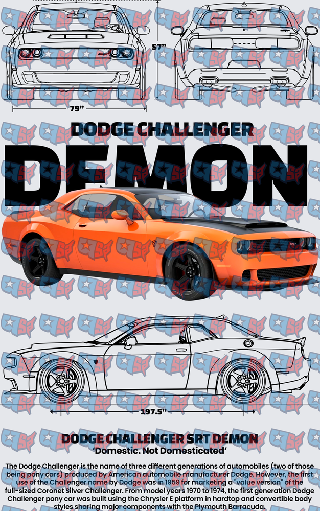 Orange Muscle Car Blueprint Technical Diagram Design (DTF)