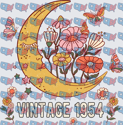 Vintage 1954 Retro Floral Crescent Moon Butterflies (DTF)