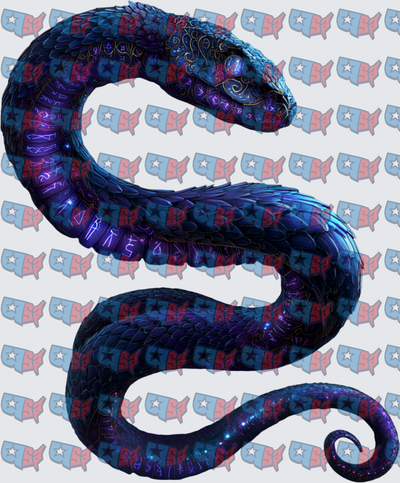 Mystical Blue Serpent with Glowing Runes (DTF)
