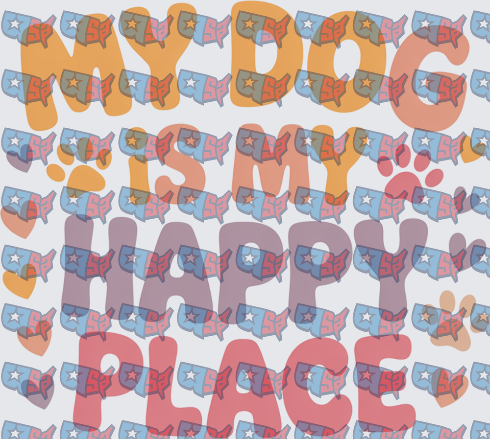 My Dog Is My Happy Place Retro Groovy Paw Print (DTF)