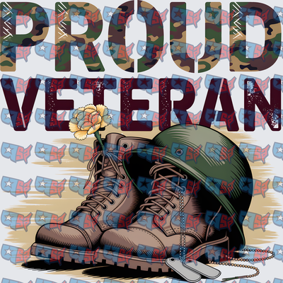 Proud Veteran Military Boots Helmet Dog Tags Floral (DTF)