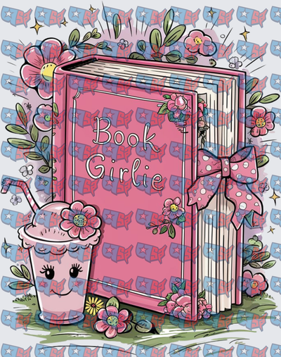 Book Girlie Pink Floral Kawaii Cup Bow Design (DTF)
