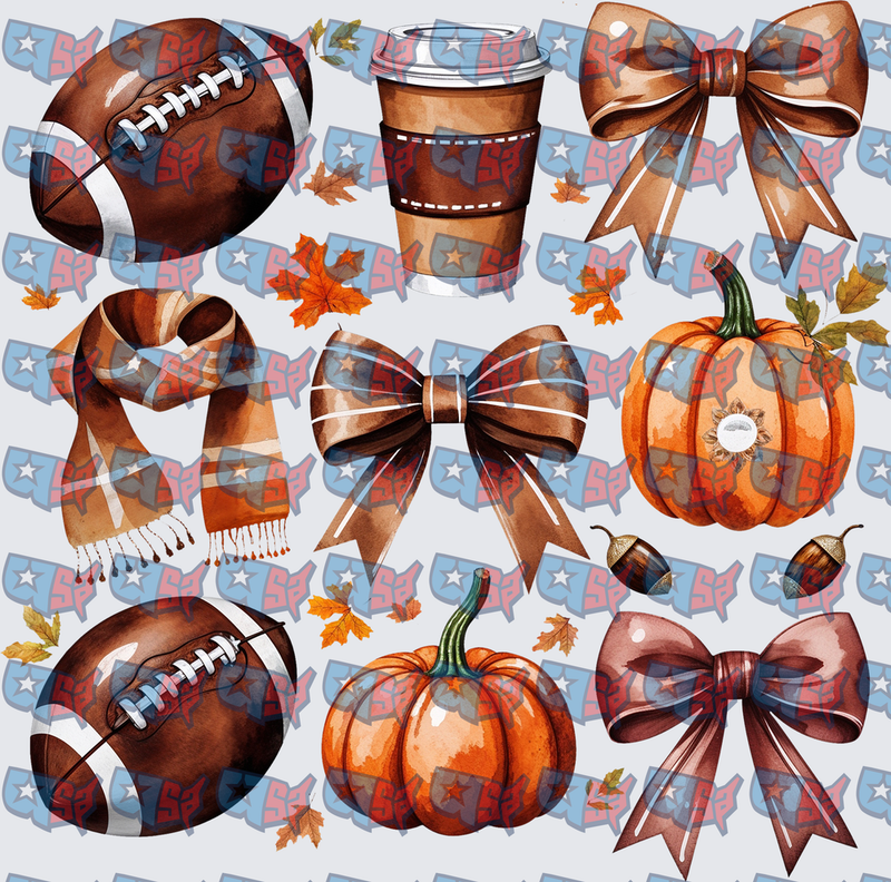Fall Football Pumpkins Coffee Bows Autumn Elements (DTF)