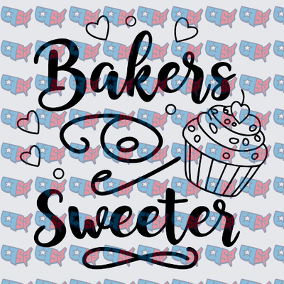Bakers Sweeter Script with Cupcake and Hearts (DTF)