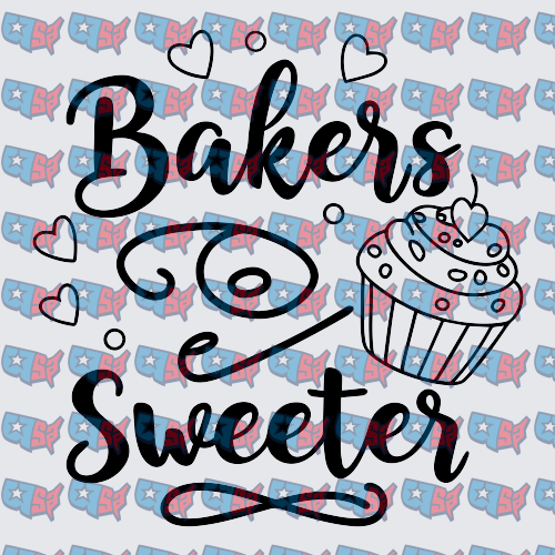 Bakers Sweeter Script with Cupcake and Hearts (DTF)