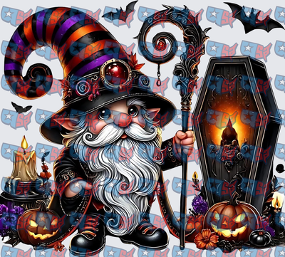 Halloween Wizard Gnome With Coffin Lantern And Pumpkins (DTF)