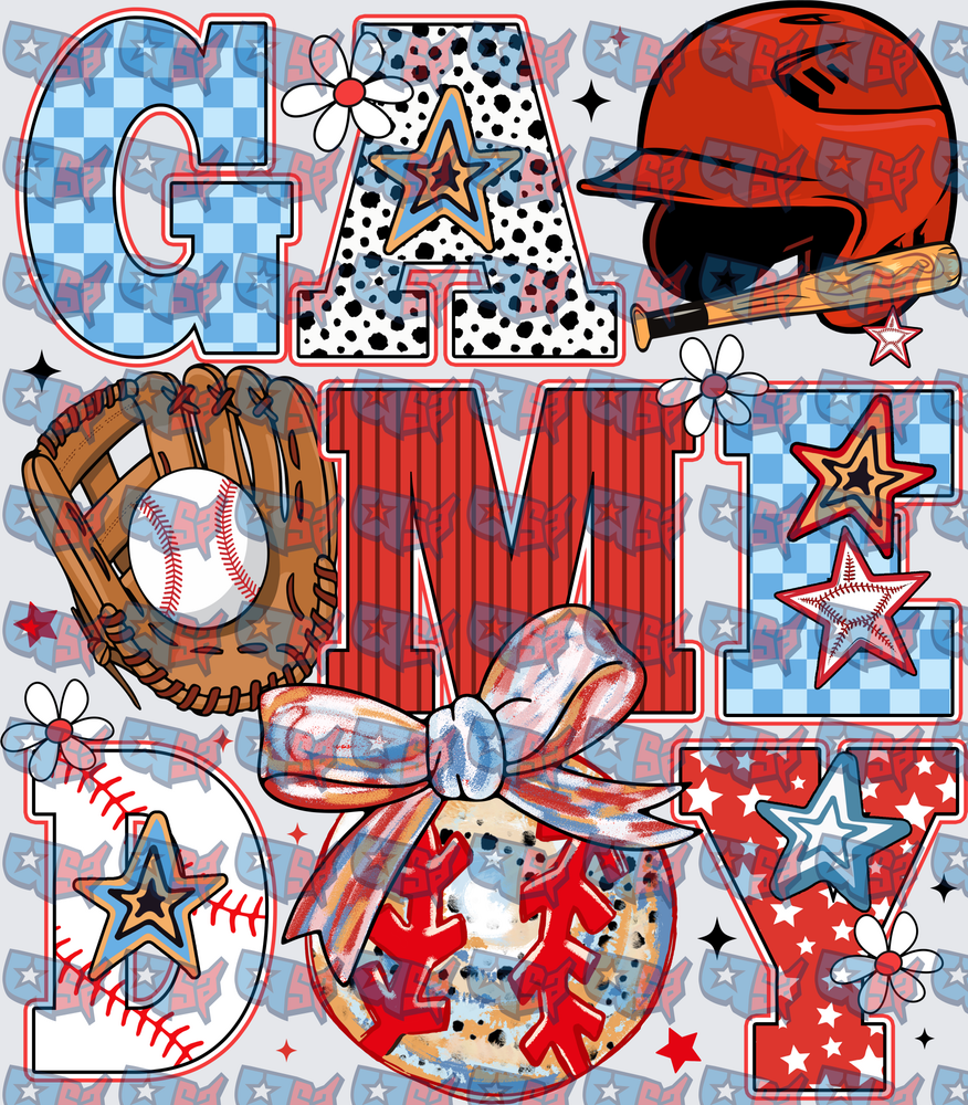 Game Day Baseball Glove Helmet Bow Floral (DTF)