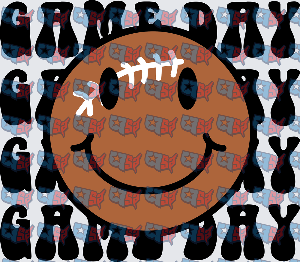 Game Day Football Smiley Face Repeat Text (DTF)