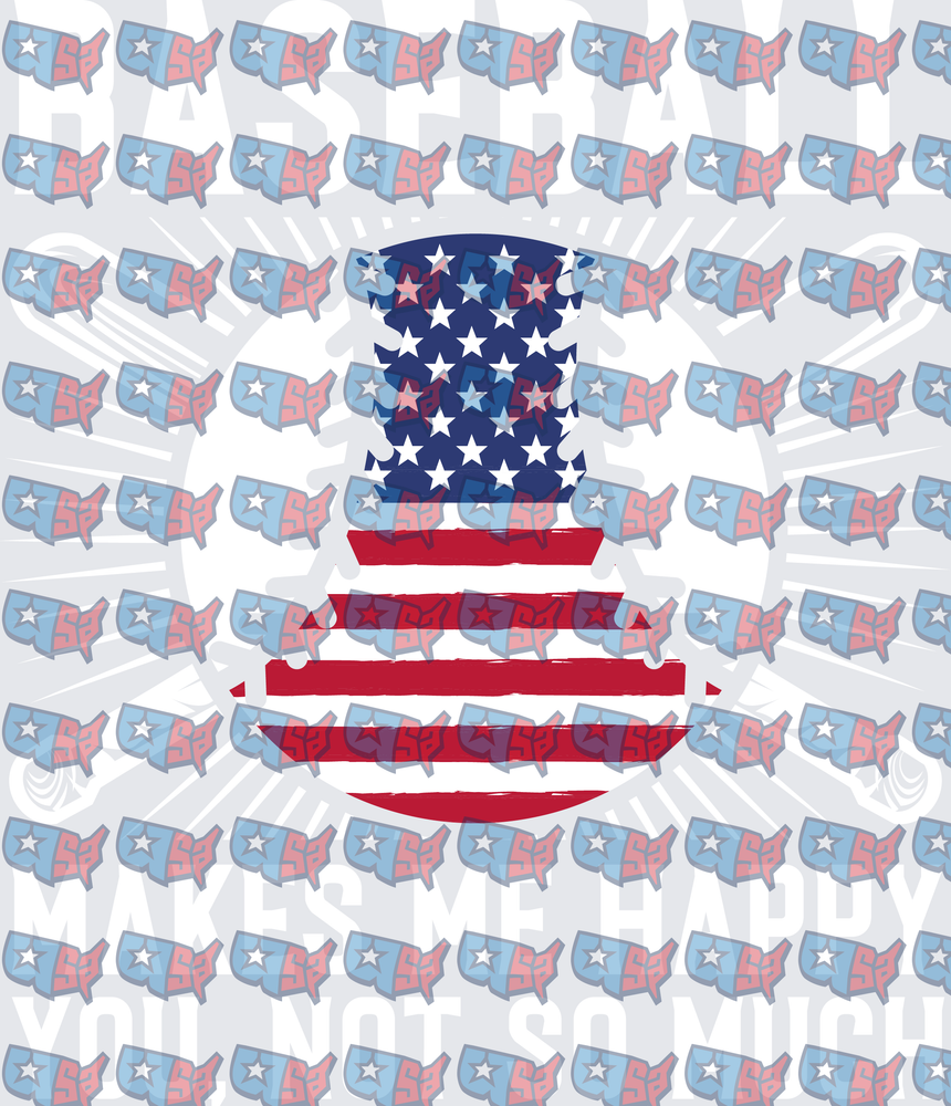 American Flag Top Hat Baseball Makes Me Happy (DTF)