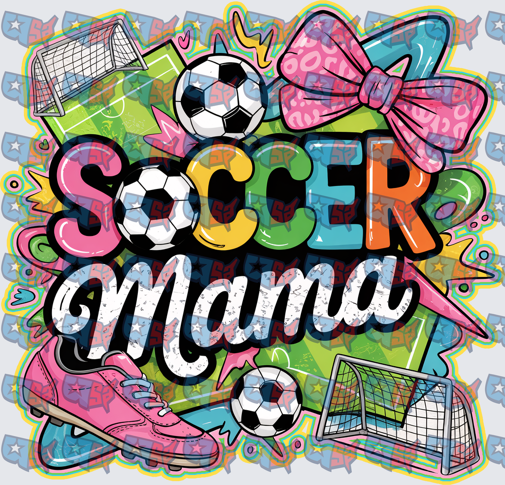 Colorful Soccer Mama Graffiti Style With Pink Bow (DTF)