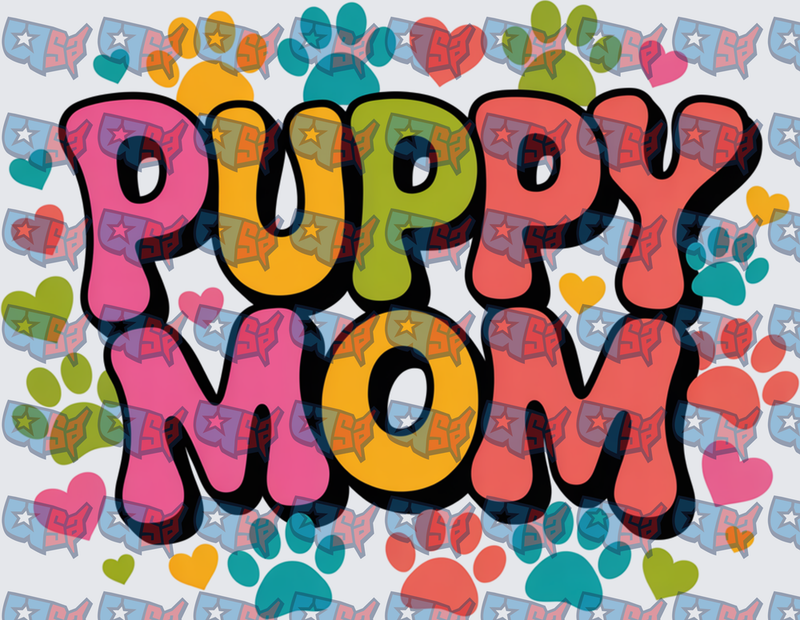 Colorful Retro Puppy Mom Paw Print Hearts (DTF)