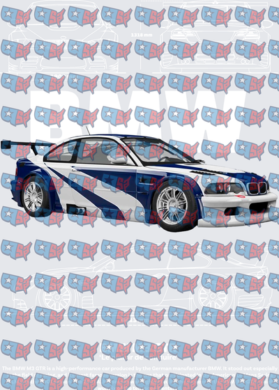 Blue White Race Car GTR Blueprint Design (DTF)