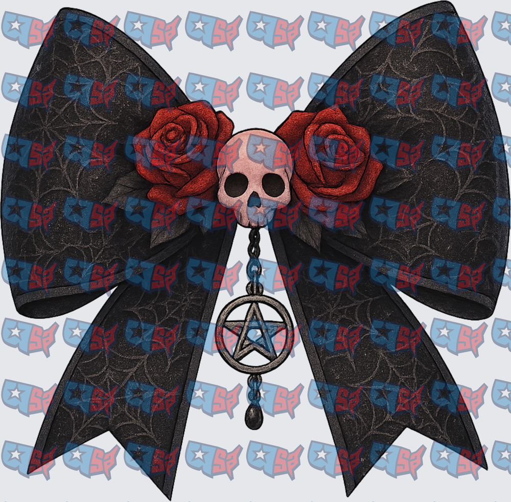 Gothic Black Bow Skull Roses Pentagram Charm (DTF)