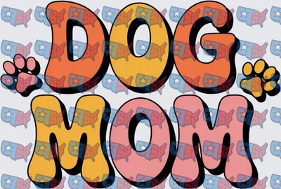 Dog Mom Retro Bubble Letters Paw Print (DTF)
