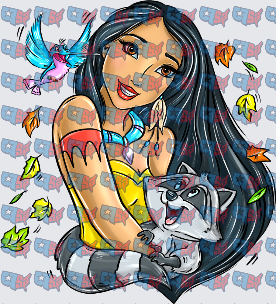 Native Princess With Raccoon and Hummingbird (DTF)