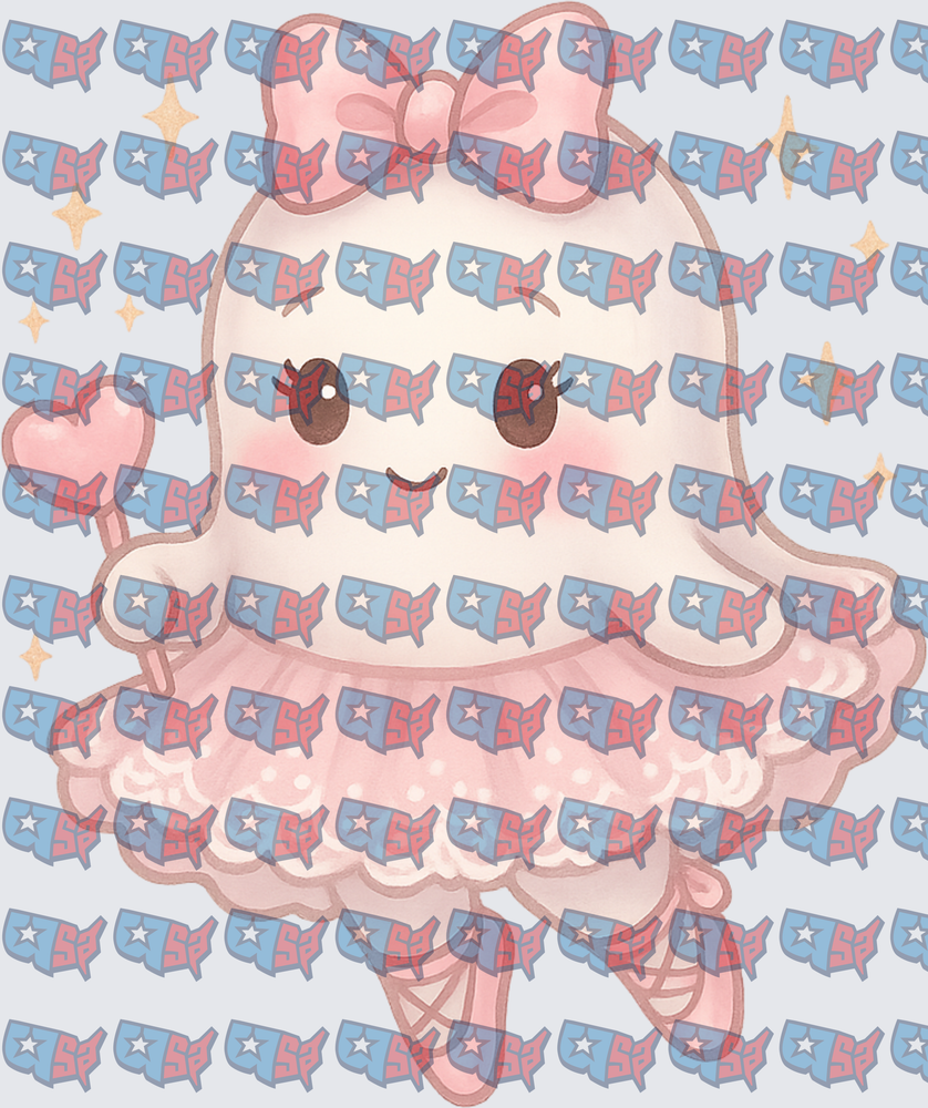 Kawaii Ghost Ballerina With Pink Bow And Wand (DTF)
