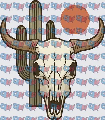 Western Bull Skull Cactus Desert Sun (DTF)