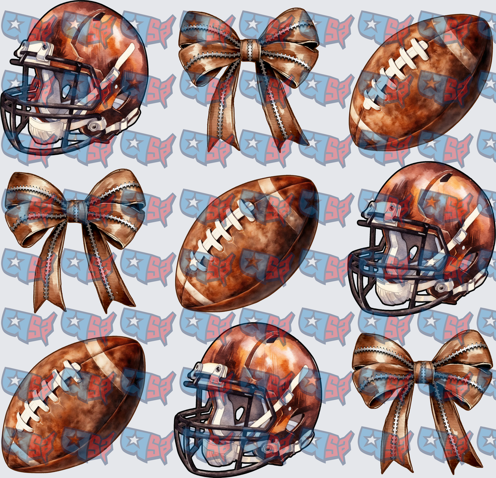 Watercolor Football Helmets Bows Coquette Bundle (DTF)