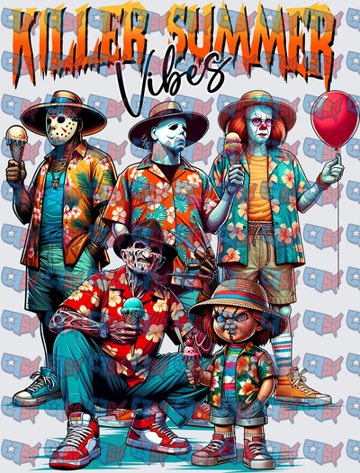 Killer Summer Vibes Horror Icons Tropical Hawaiian (DTF)
