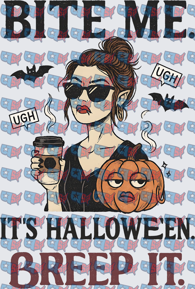 Bite Me It's Halloween Breep It Messy Bun Mom (DTF)