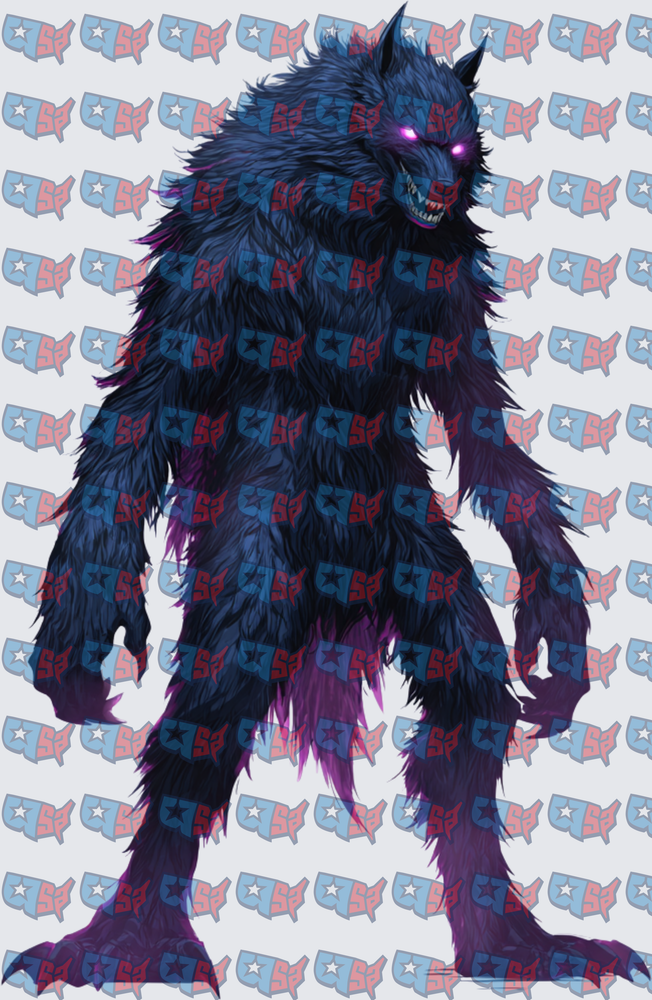 Dark Werewolf Beast With Glowing Purple Eyes (DTF)