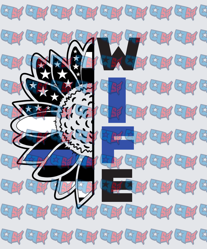 Thin Blue Line Sunflower Wife Vertical Text (DTF)