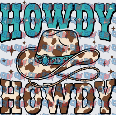 Howdy Cowboy Hat Cow Print Western Design (DTF)