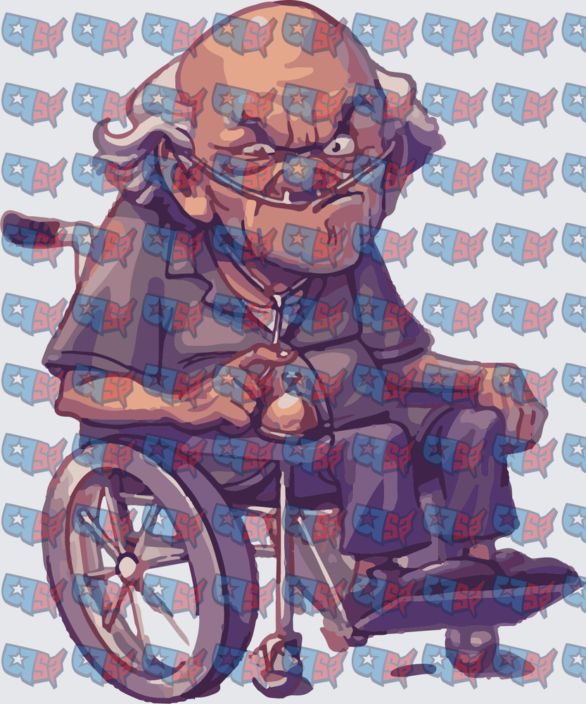 Grumpy Bald Old Man In Wheelchair Cartoon (DTF)