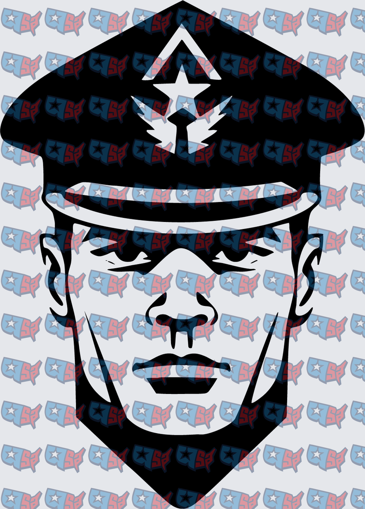 Bold Military Officer Face With Star Cap (DTF)