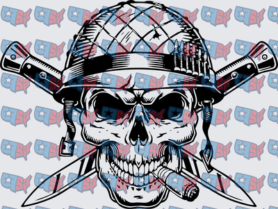 Military Skull Helmet Crossed Knives Cigar (DTF)
