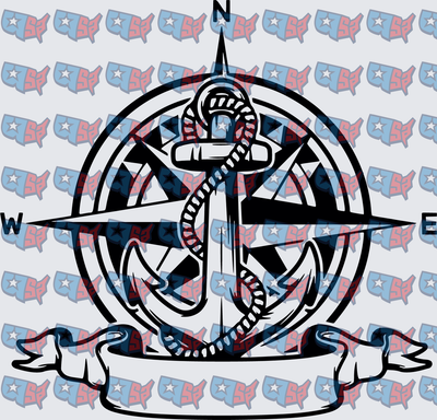 Nautical Anchor Compass Rose with Rope Banner (DTF)