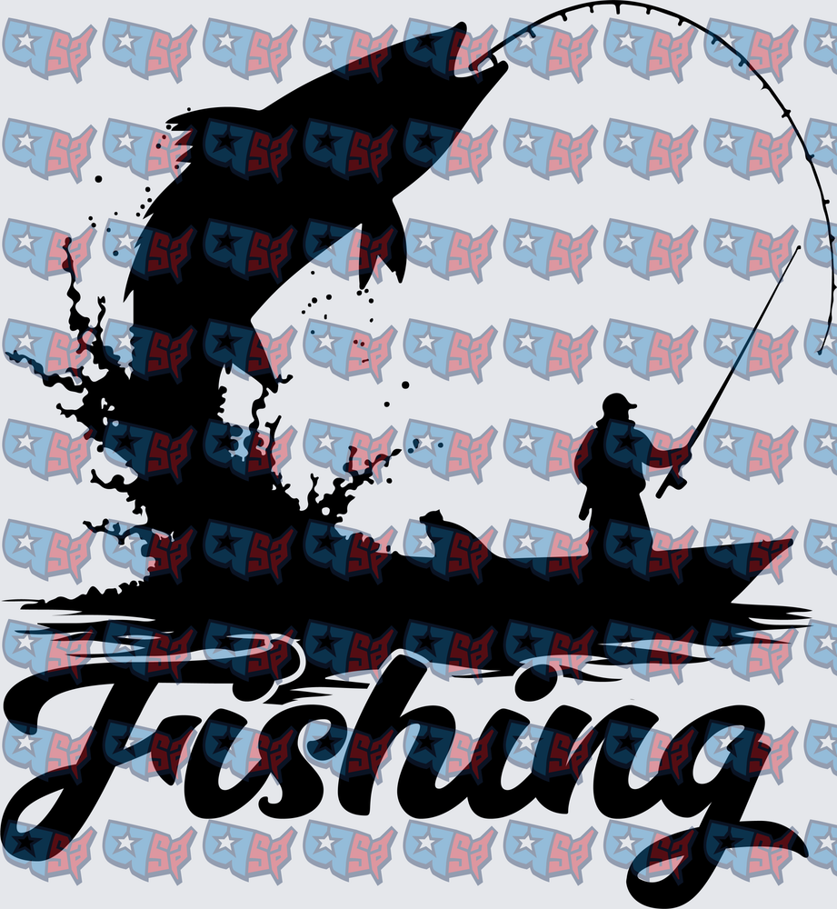 Fishing Silhouette Angler Boat Leaping Fish (DTF)