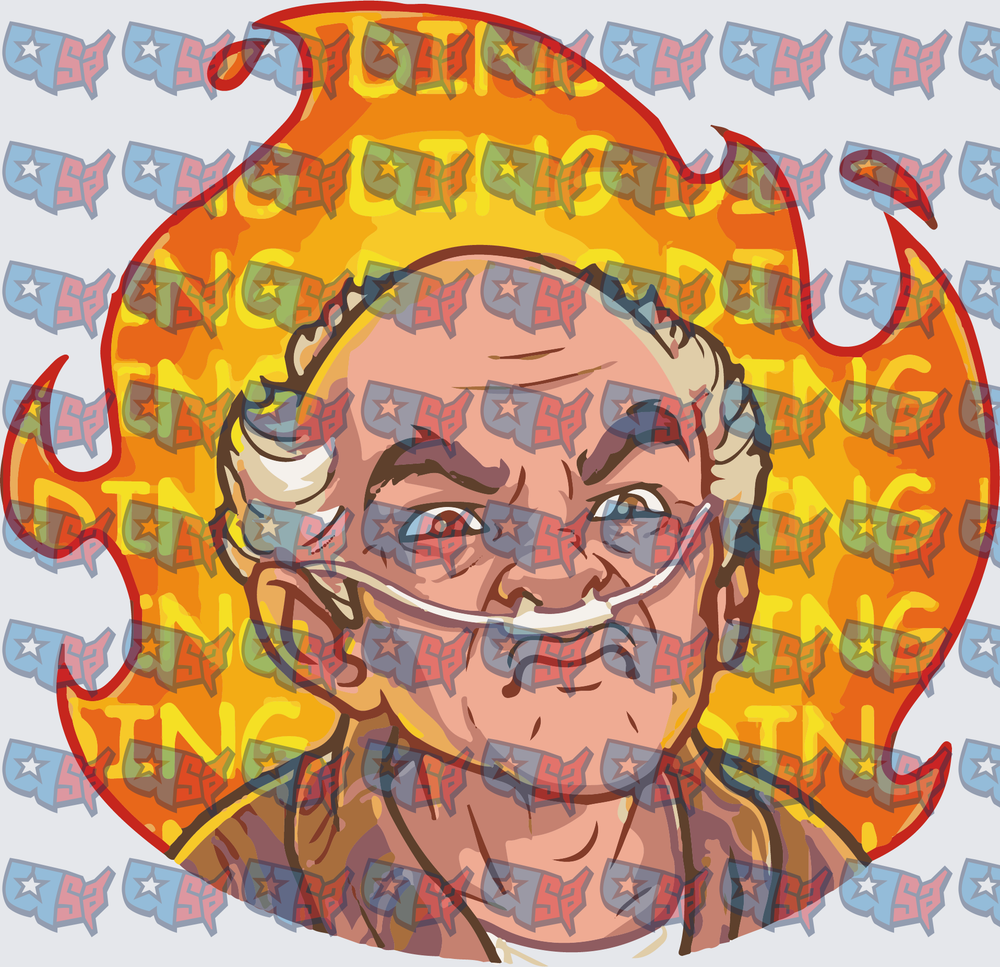 Angry Bald Man With Flames Cartoon Portrait (DTF)