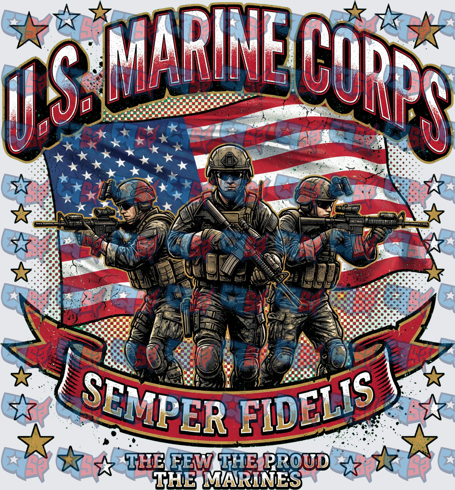 U.S. Marine Corps Semper Fidelis Three Soldiers American Flag (DTF)