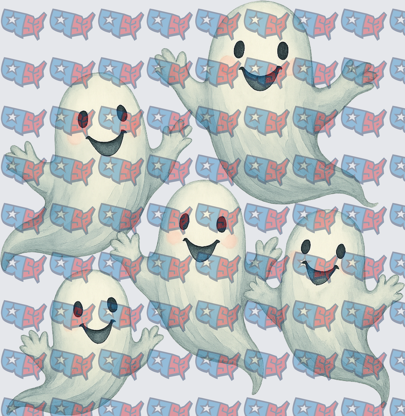 Cute Happy Ghost Pattern Halloween Repeat (DTF)