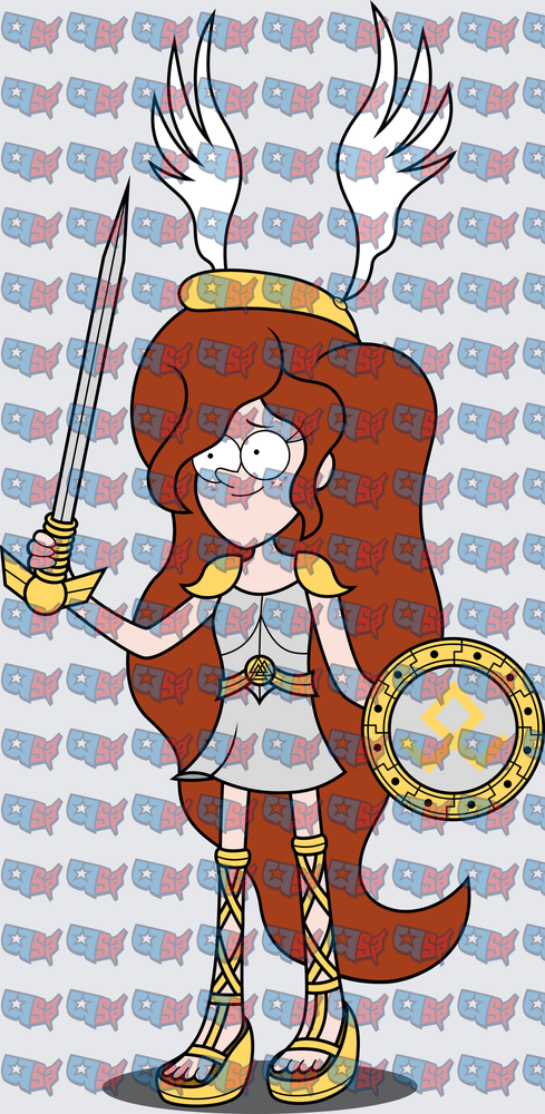 Cartoon Girl Warrior Winged Helmet Sword Shield (DTF)