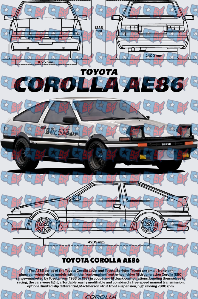 Initial D AE86 Trueno Blueprint Spec Sheet (DTF)