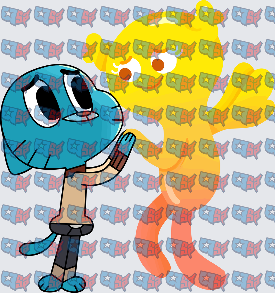 Blue Cat Boy With Glowing Yellow Ghost Bear (DTF)