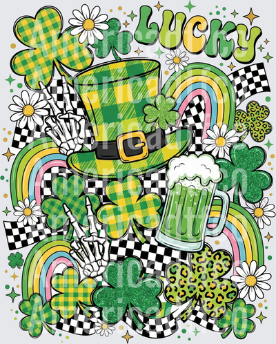 Lucky St. Patrick's Day Skeleton Hands Groovy Collage (DTF)