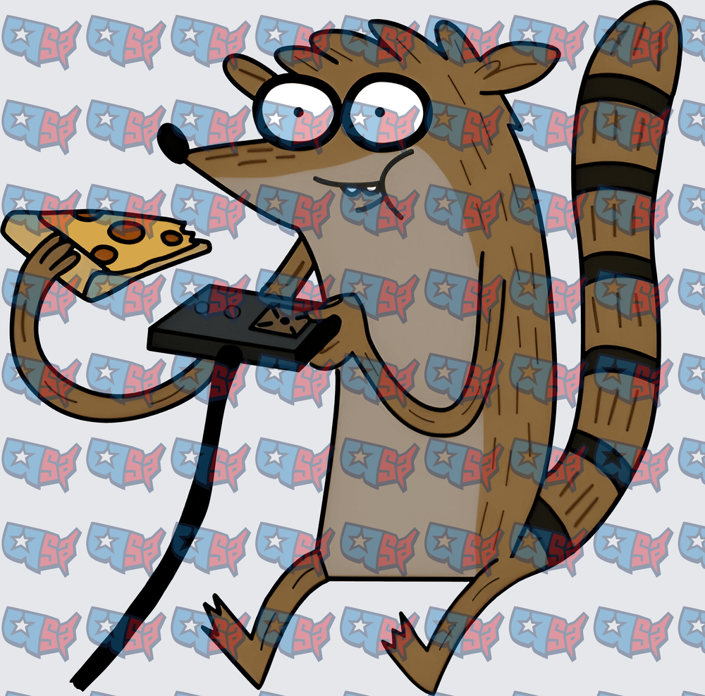 Cartoon Raccoon Gaming With Pizza Slice (DTF)