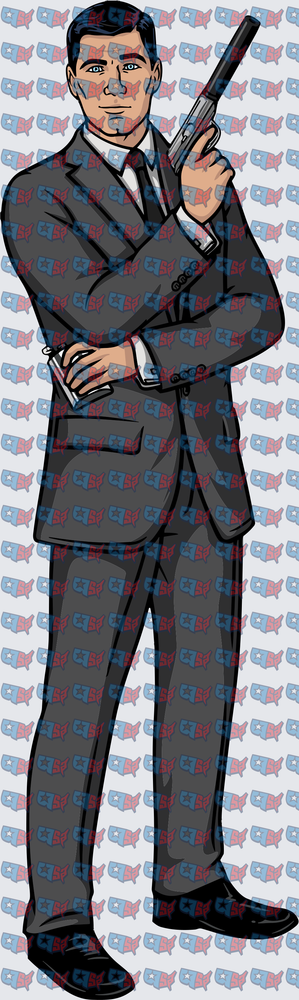 Animated Spy Agent Holding Pistol in Suit (DTF)