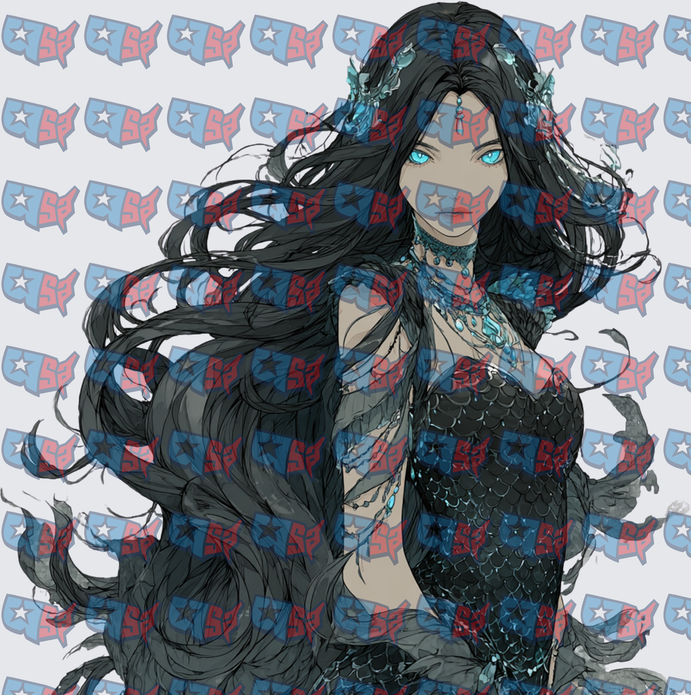 Dark Anime Mermaid Queen With Teal Crown (DTF)