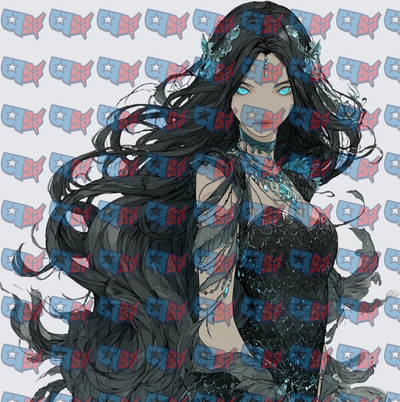Dark Anime Mermaid Queen With Teal Crown (DTF)