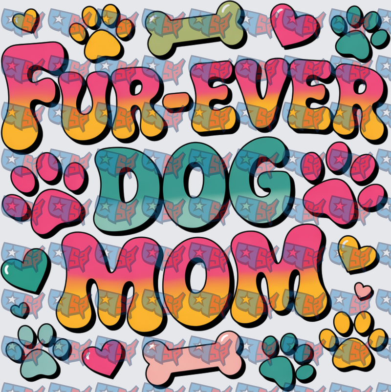 Fur-Ever Dog Mom Colorful Retro Groovy Paw Print (DTF)