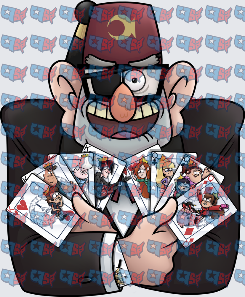 Grunkle Stan Holding Gravity Falls Character Playing Cards (DTF)