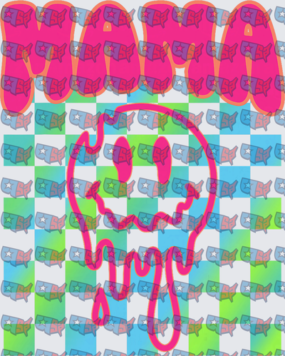 Mama Bubble Letters Melting Smiley Face Checkered (DTF)