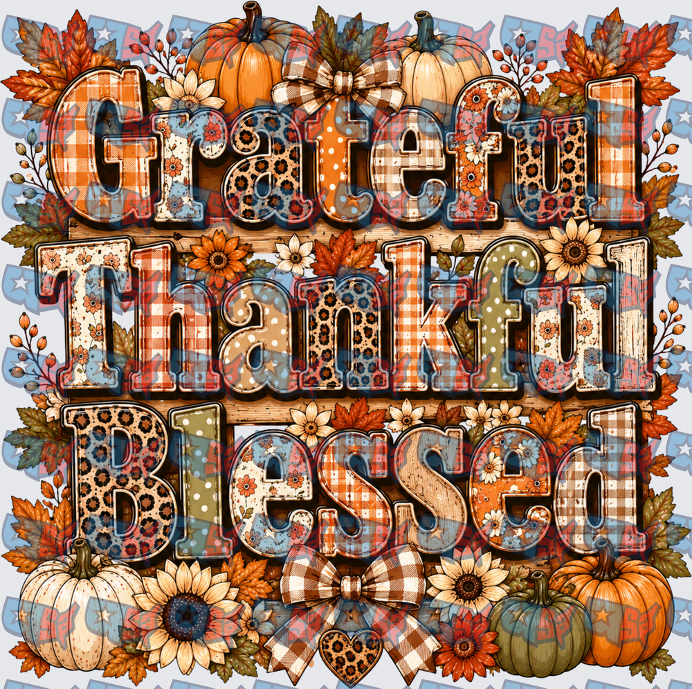 Grateful Thankful Blessed Fall Pumpkin Sunflower (DTF)