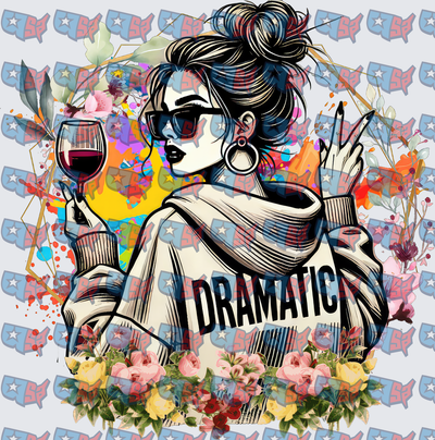 Dramatic Messy Bun Woman Wine Floral (DTF)