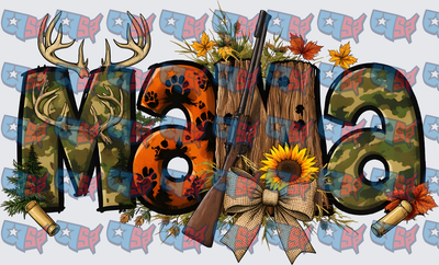 Hunting Mama Camo Deer Antler Rifle Sunflower Design (DTF)